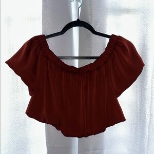 Express Brick Red Off-Shoulder Crop Top